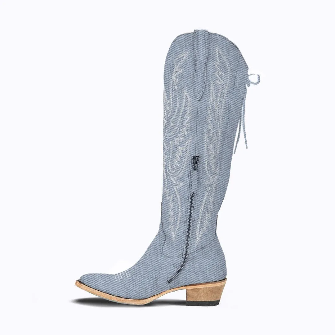 Over the Knee Cowboy Boots for Women Adjustable Thigh High Cowgirl Boots