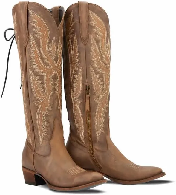 Over the Knee Cowboy Boots for Women Adjustable Thigh High Cowgirl Boots