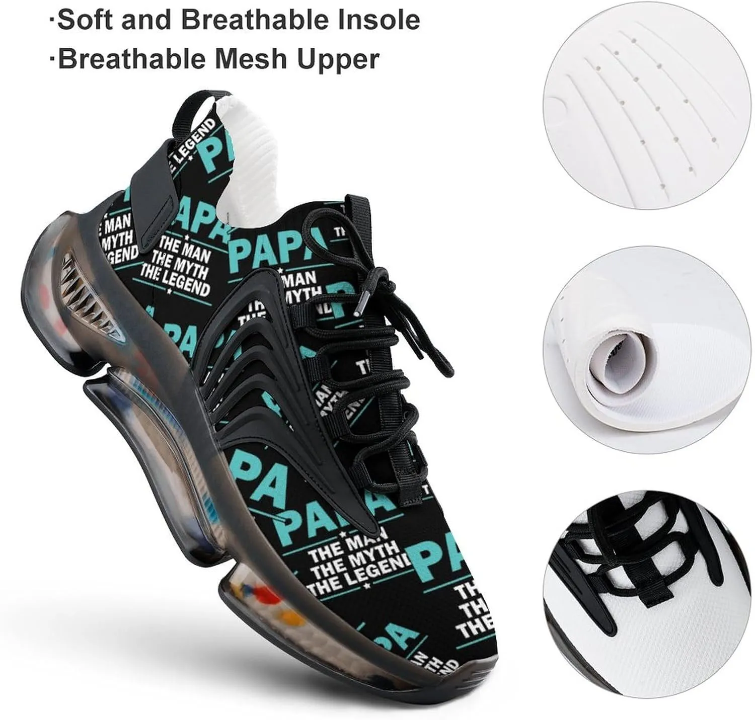 Papa The Man The Myth The Legend Walking Shoes for Men Lightweight Tennis Fashion Elastic Sports Shoes Cushion Basketball Shoes