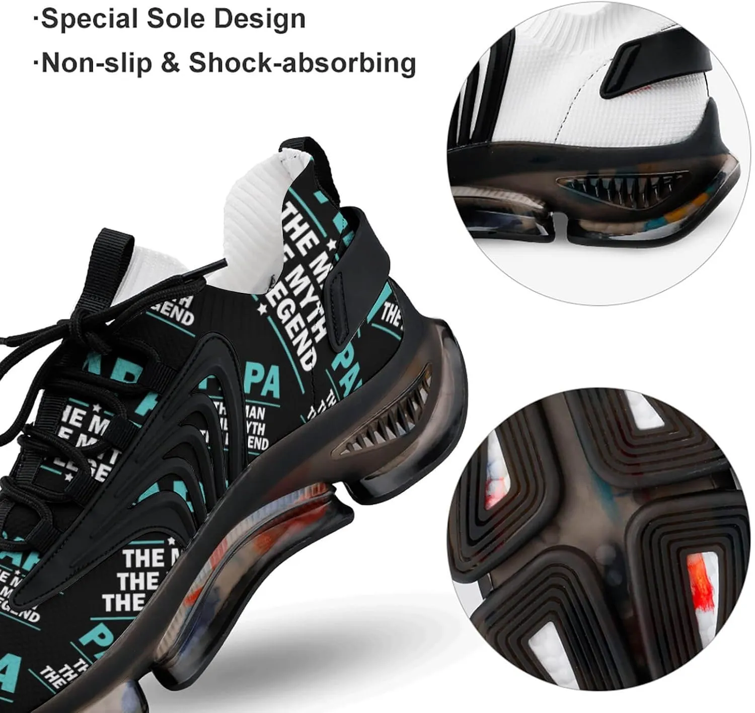 Papa The Man The Myth The Legend Walking Shoes for Men Lightweight Tennis Fashion Elastic Sports Shoes Cushion Basketball Shoes