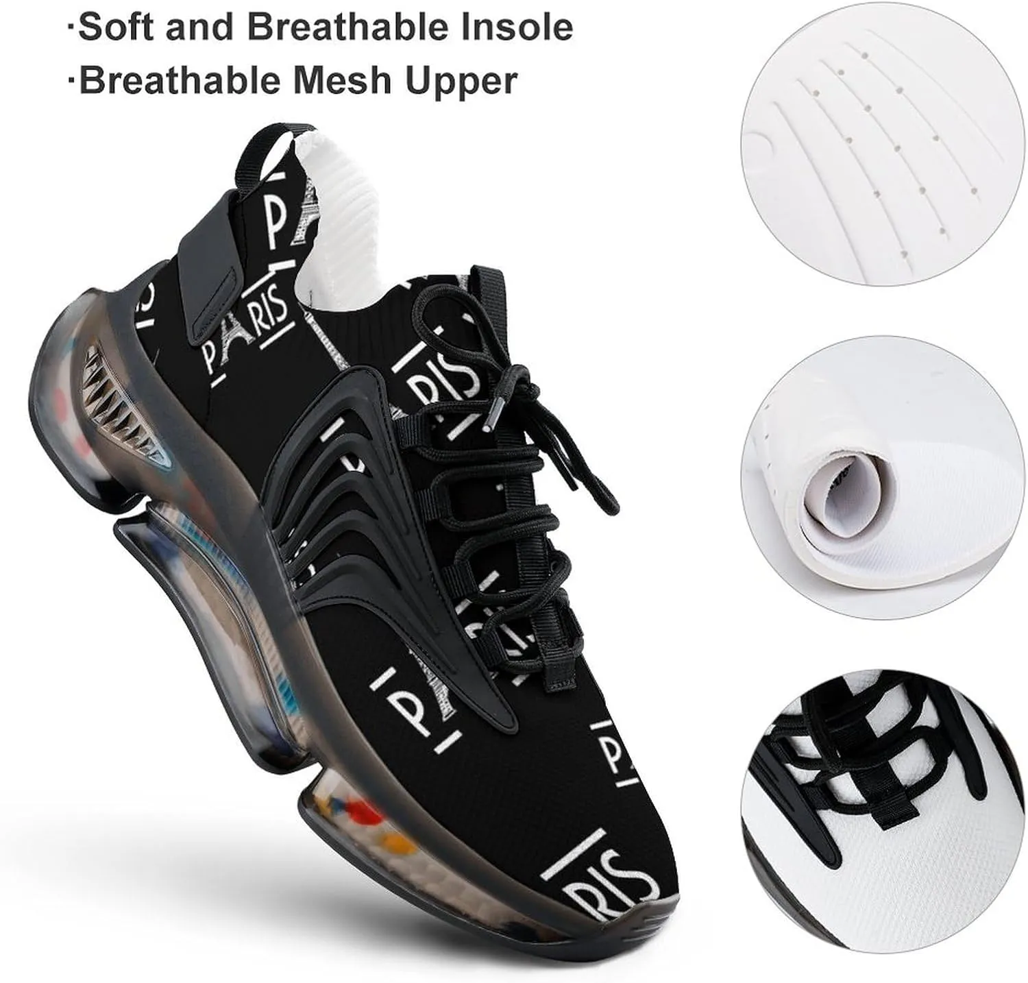 Paris with Eiffel Mens Running Shoes Lightweight Walking Tennis Shoes Soft Soled Elastic Cushion Basketball Shoes