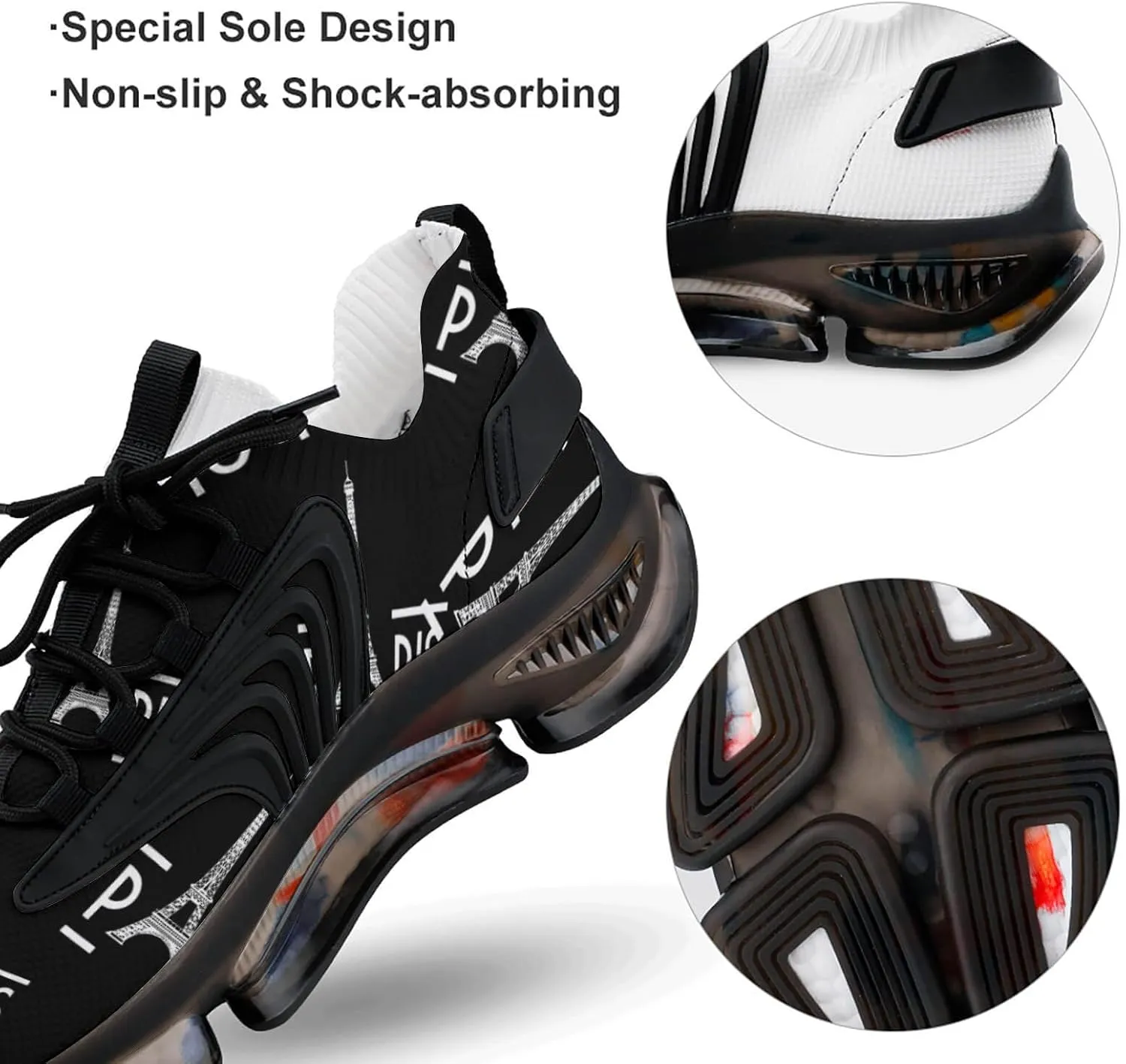 Paris with Eiffel Mens Running Shoes Lightweight Walking Tennis Shoes Soft Soled Elastic Cushion Basketball Shoes