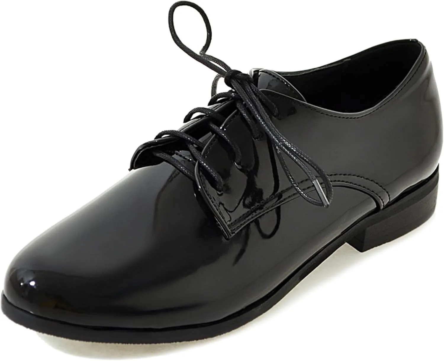 Patent Lace Up Womens Oxfords Mid Low Heel Pointed Toe Pumps