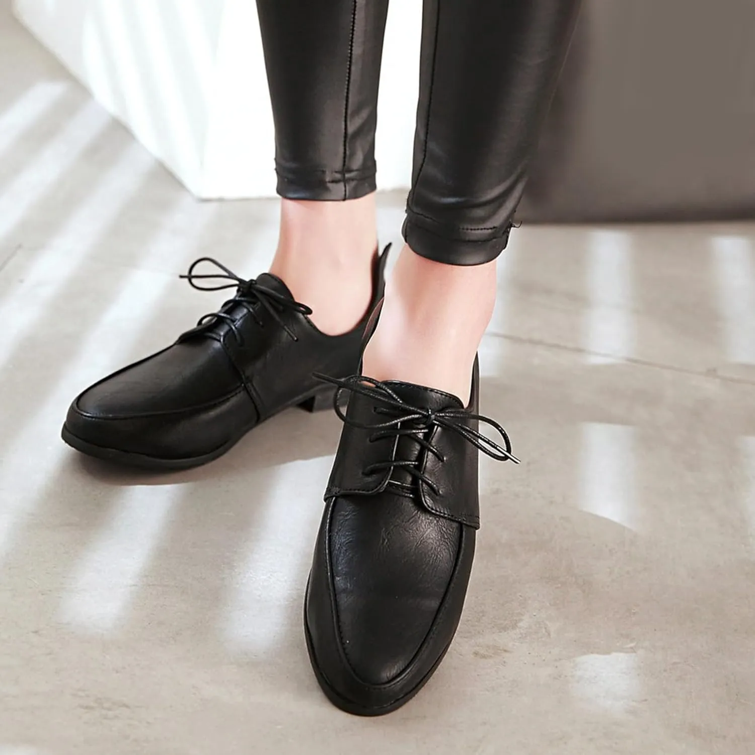 Patent Lace Up Womens Oxfords Mid Low Heel Pointed Toe Pumps