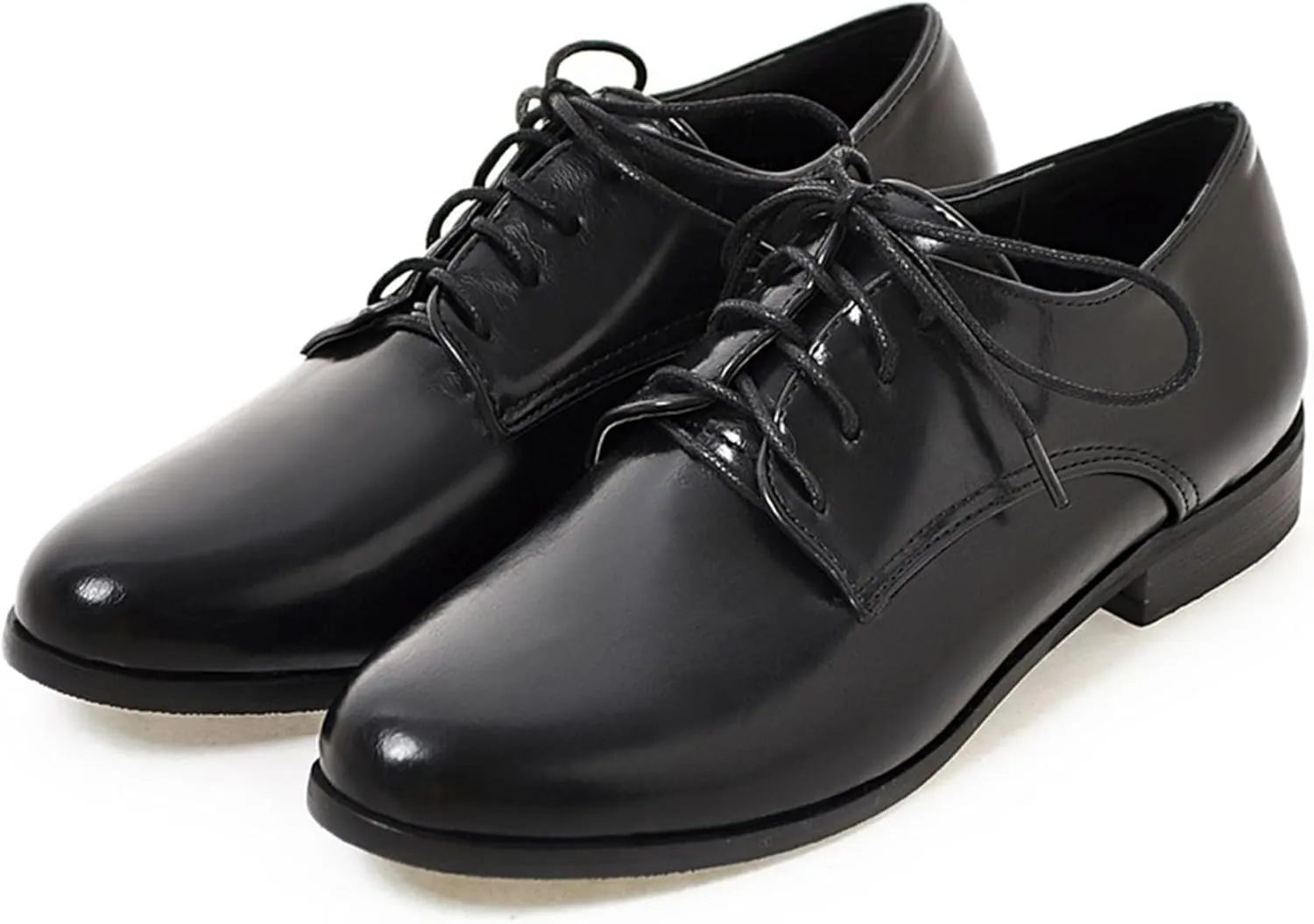 Patent Lace Up Womens Oxfords Mid Low Heel Pointed Toe Pumps