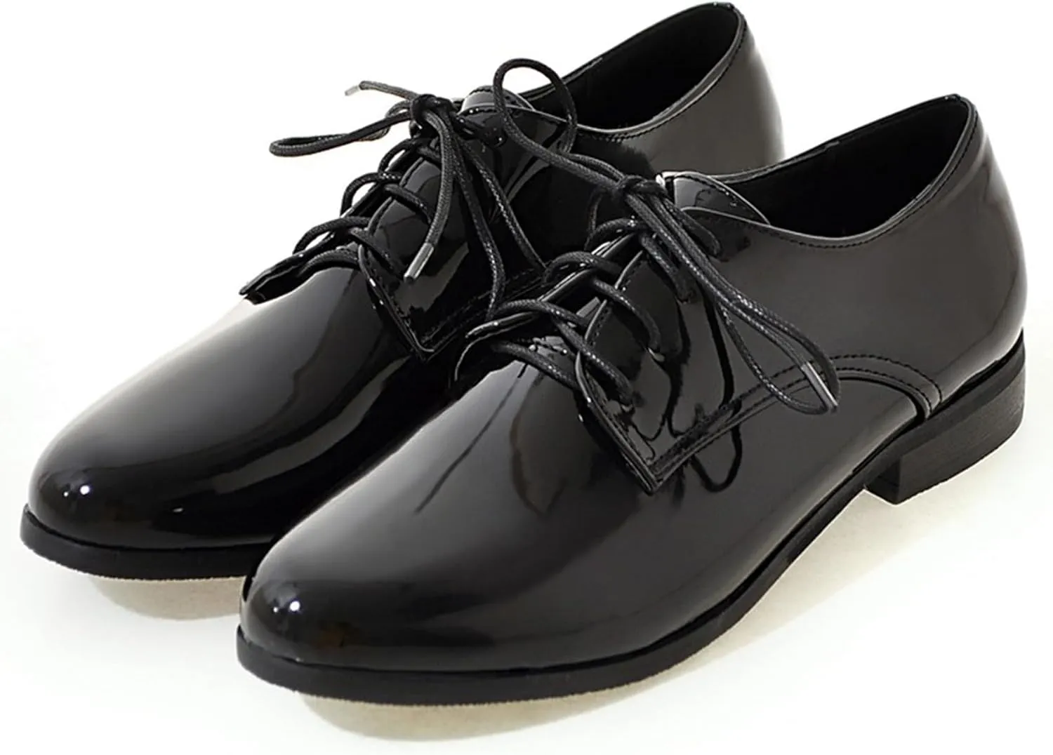 Patent Lace Up Womens Oxfords Mid Low Heel Pointed Toe Pumps