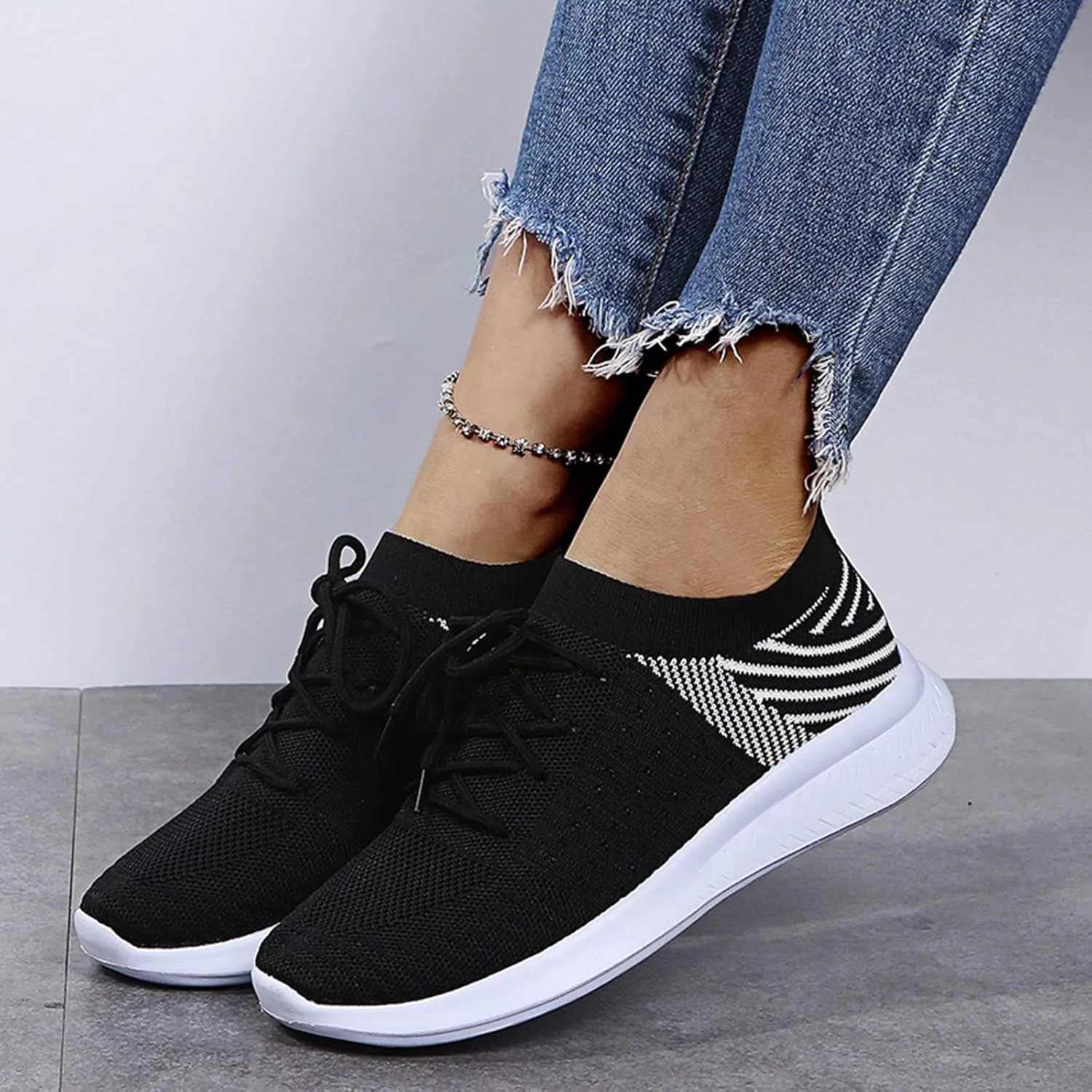Plantar Fasciitis Shoes Women Work Office Slip On Walking Shoes for Women with Arch Support Women Black Sneakers Size 10 Black Non Slip Tennis Shoes Women Women's Everyday Shoes
