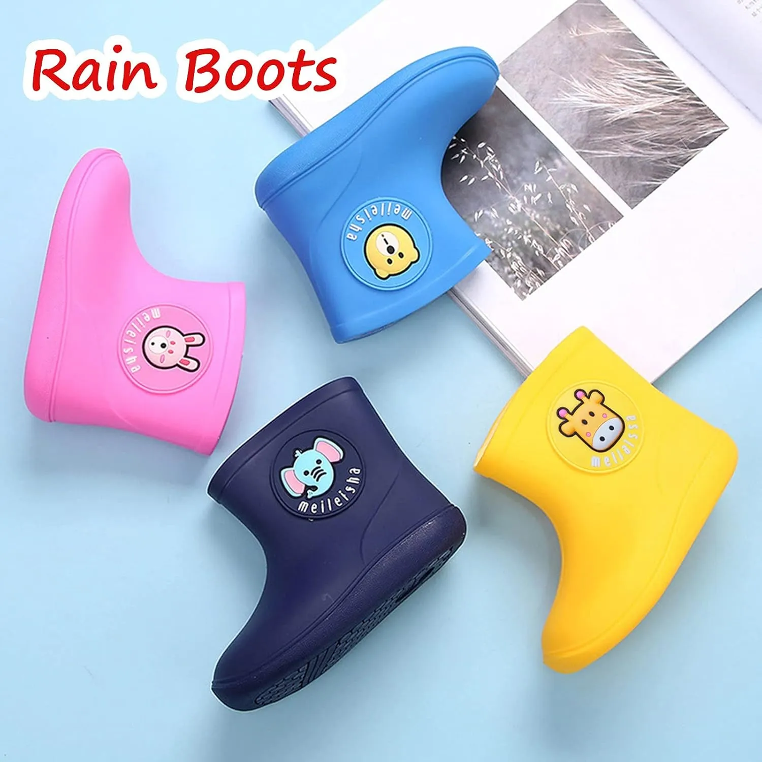 POLG Little Kids Rain Boots for Girls Boys Toddler Cartoon Dinosaur Waterproof Rubber Sole Shoes 1-6 Years