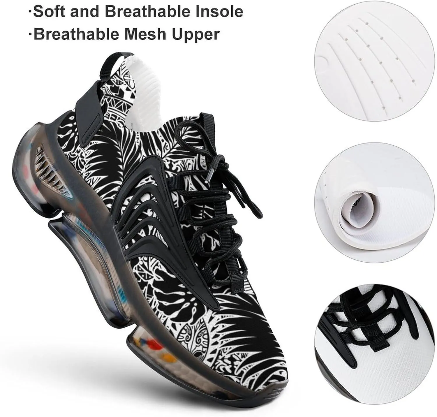 Polynesian Style with Leaves Walking Shoes for Men Lightweight Tennis Fashion Elastic Sports Shoes Cushion Basketball Shoes