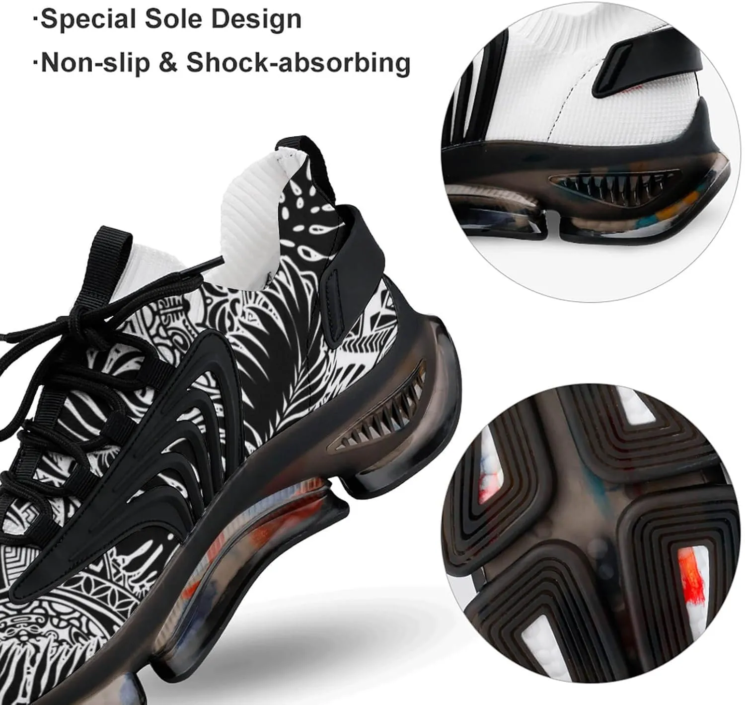 Polynesian Style with Leaves Walking Shoes for Men Lightweight Tennis Fashion Elastic Sports Shoes Cushion Basketball Shoes
