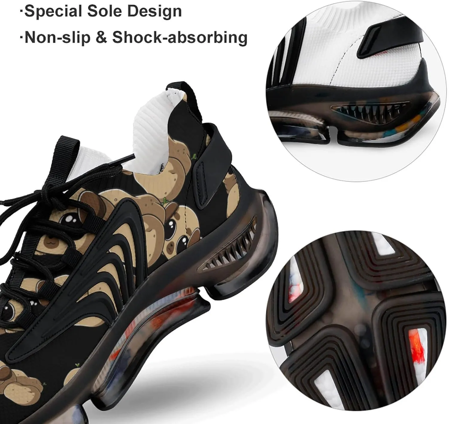 Potato Funny Pug Walking Shoes for Men Lightweight Tennis Fashion Elastic Sports Shoes Cushion Basketball Shoes