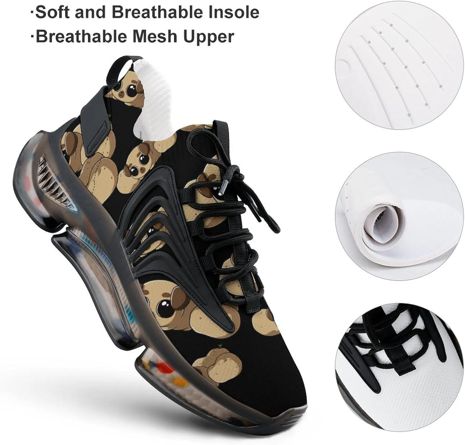 Potato Funny Pug Walking Shoes for Men Lightweight Tennis Fashion Elastic Sports Shoes Cushion Basketball Shoes