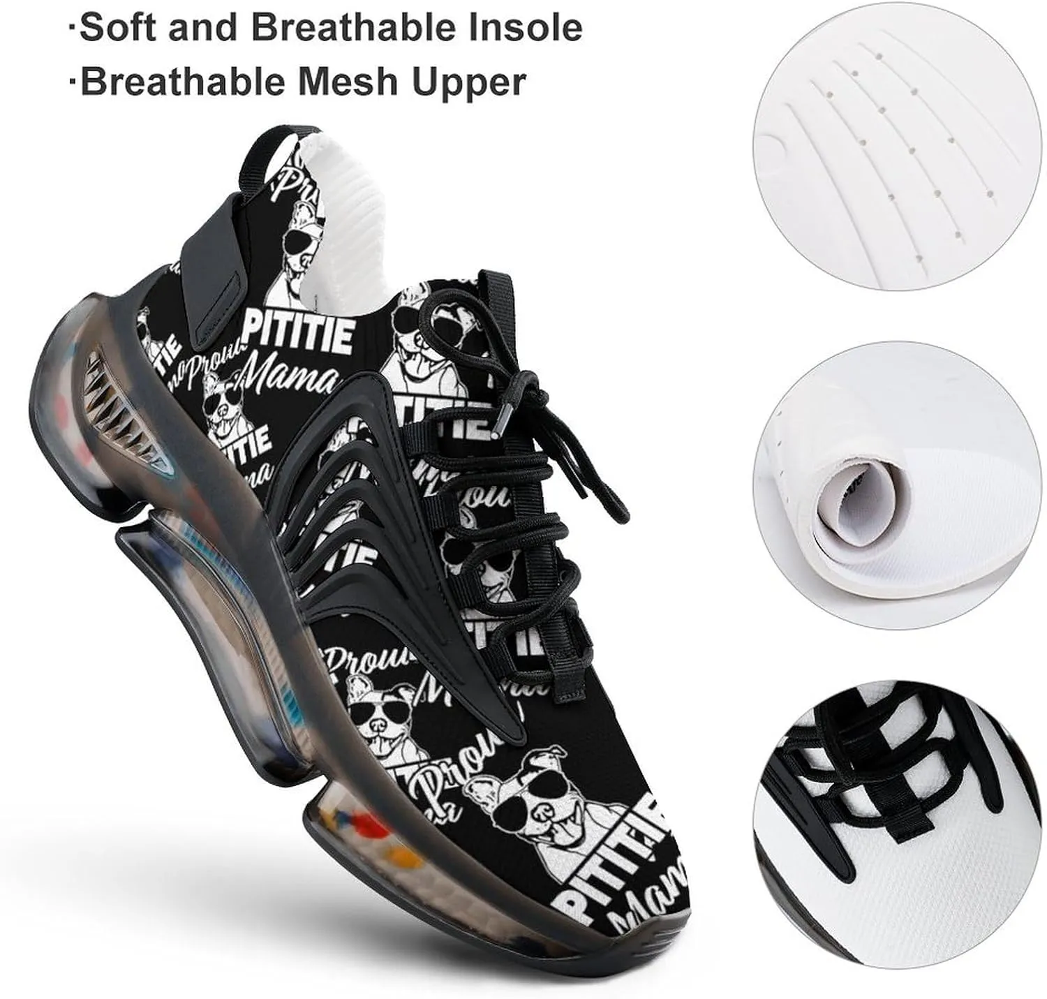 Proud Pittie Mama Walking Shoes for Men Lightweight Tennis Fashion Elastic Sports Shoes Cushion Basketball Shoes