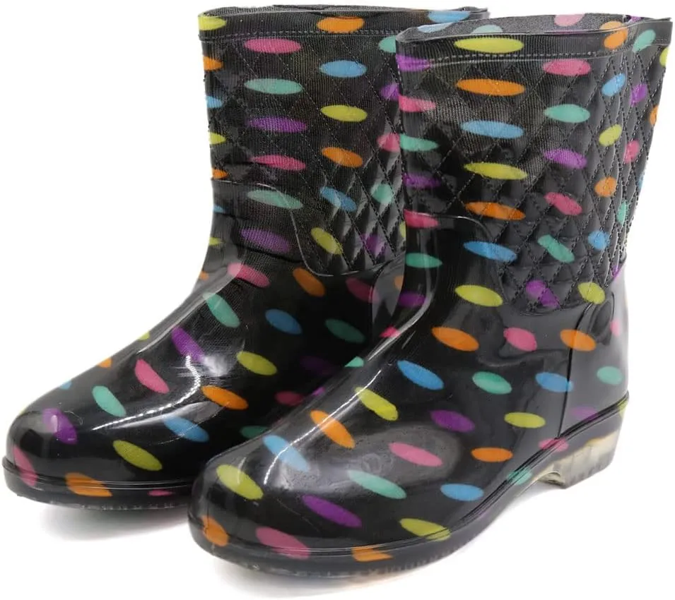 Qtqgoitem Multicolor US 6 Dots Pattern PVC Mid Calf Resistant Waterproof Rainshoes Snow Boots Wellies for Ladies (Model: 52b 0be d80 dbb ce2)