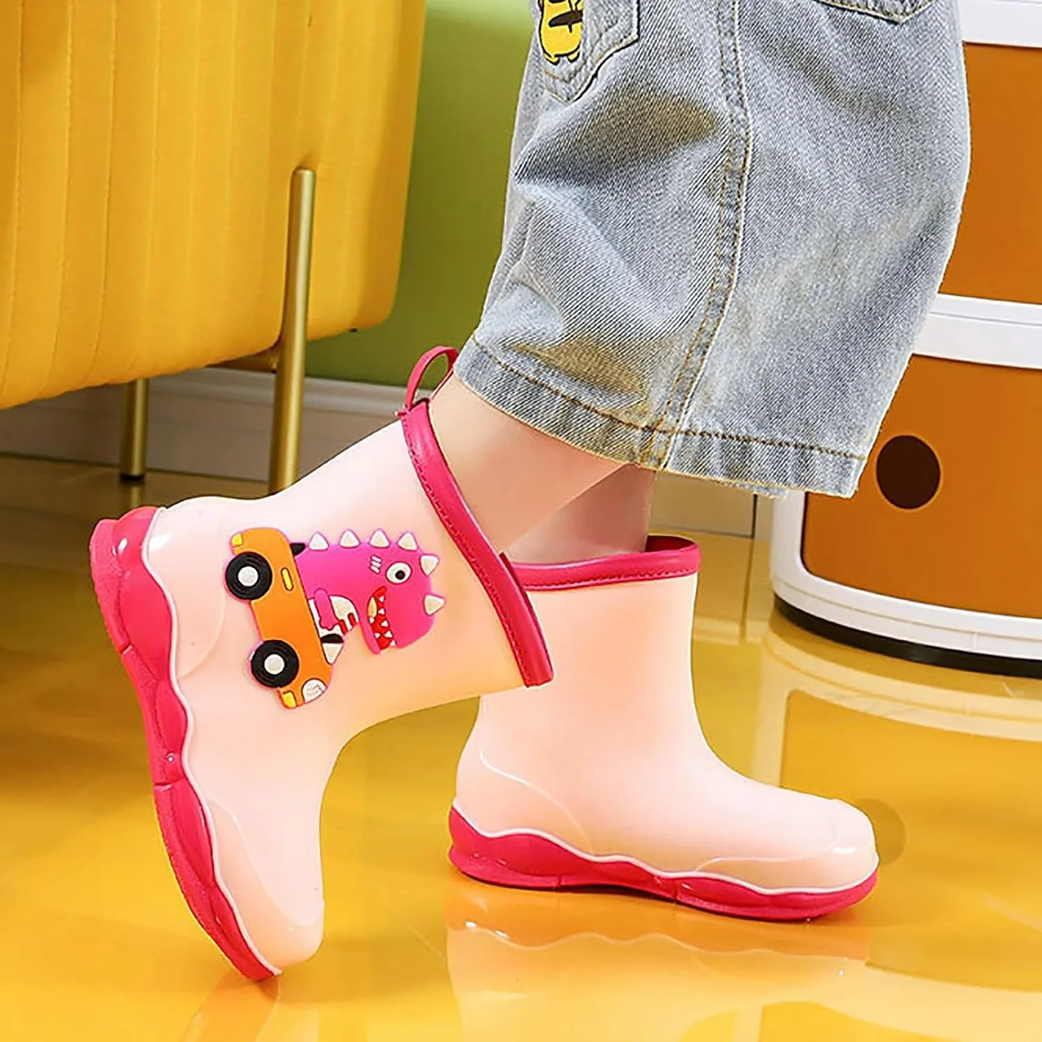 Rain Boots Boys Kids Dinosaur Printed Rain Shoes Outdoor Boots Non Slip Rain PVC Rain Boots For Kids Girls' Rain Boots