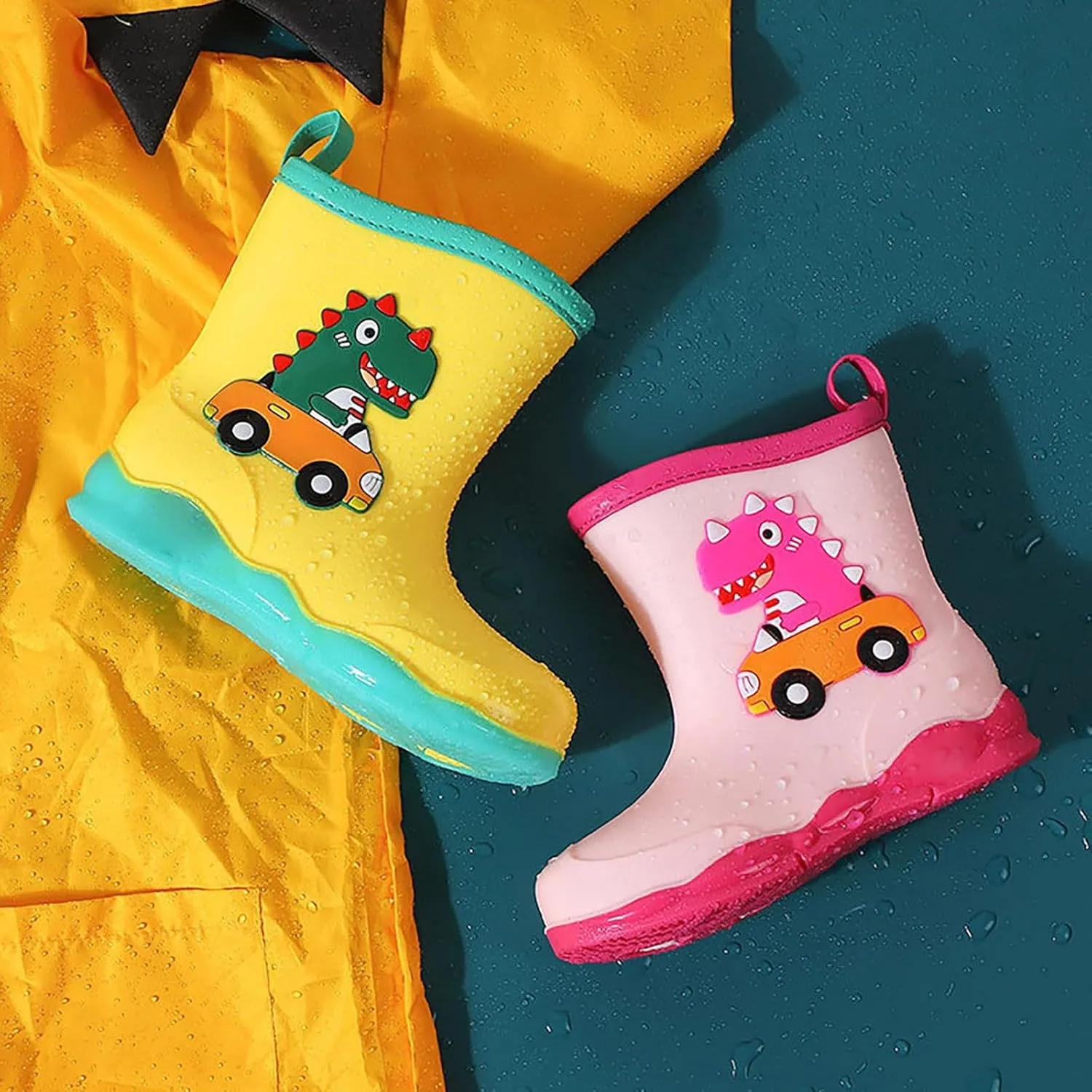 Rain Boots Boys Kids Dinosaur Printed Rain Shoes Outdoor Boots Non Slip Rain PVC Rain Boots For Kids Girls' Rain Boots