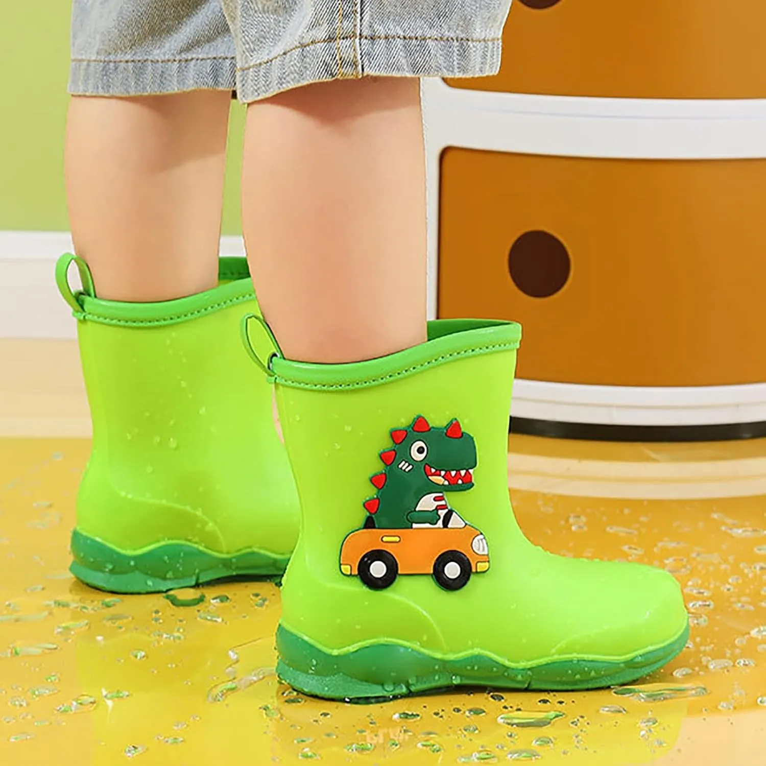 Rain Boots Boys Kids Dinosaur Printed Rain Shoes Outdoor Boots Non Slip Rain PVC Rain Boots For Kids Girls' Rain Boots