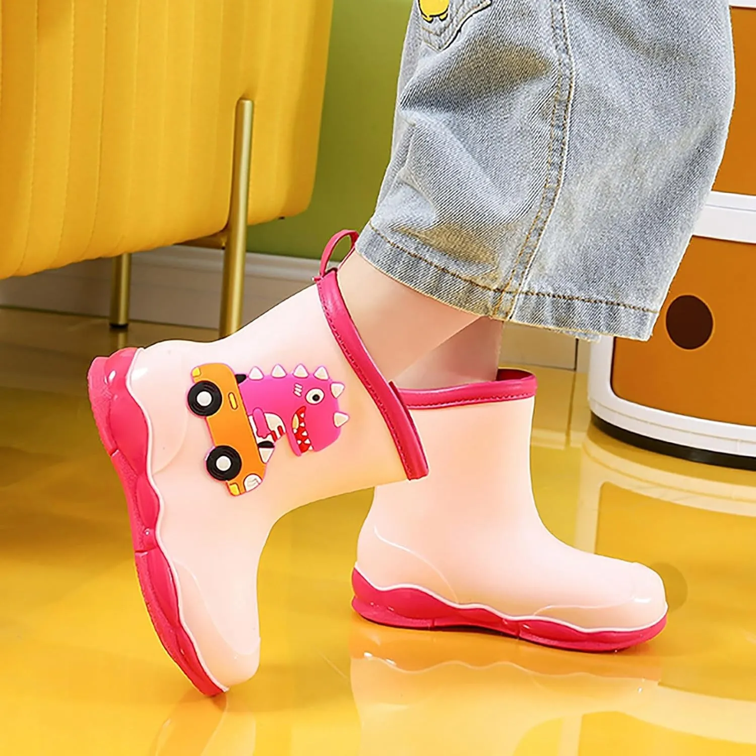 Rain Boots Boys Kids Dinosaur Printed Rain Shoes Outdoor Boots Non Slip Rain PVC Rain Boots For Kids Girls' Rain Boots