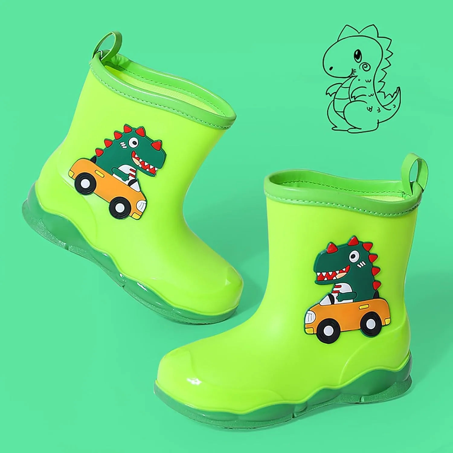 Rain Boots Boys Kids Dinosaur Printed Rain Shoes Outdoor Boots Non Slip Rain PVC Rain Boots For Kids Girls' Rain Boots
