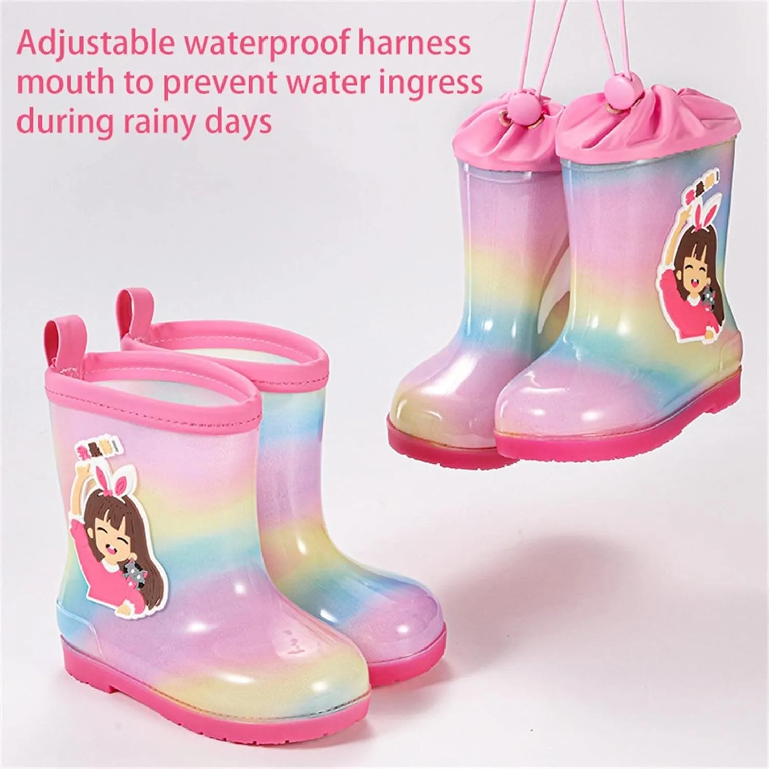 Rain Boots Girls Water Boots Toddler Rainboots Boys Rubber Waterproof Non Slip Rain Boots with Easy On Handles