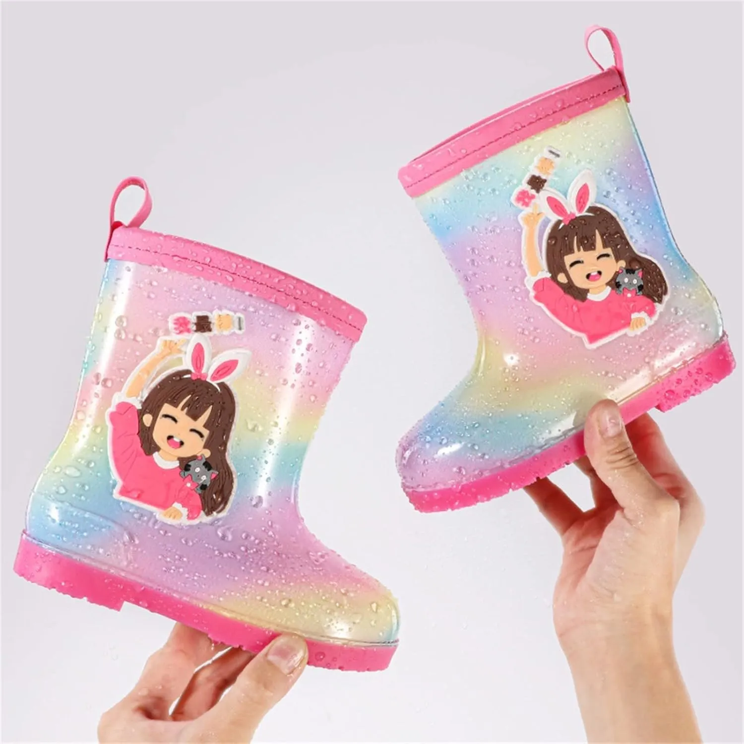 Rain Boots Girls Water Boots Toddler Rainboots Boys Rubber Waterproof Non Slip Rain Boots with Easy On Handles