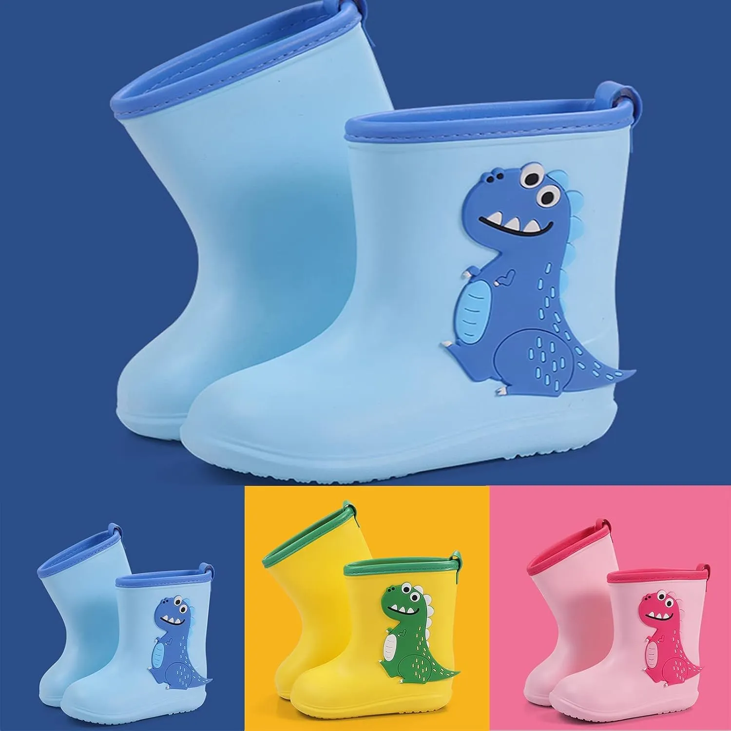 Rain Boots Toddler Cute Dinosaur Pull On Rainboots Girls Cartoon Animals Waterproof Shoes Kids Rubber Boots For Boys