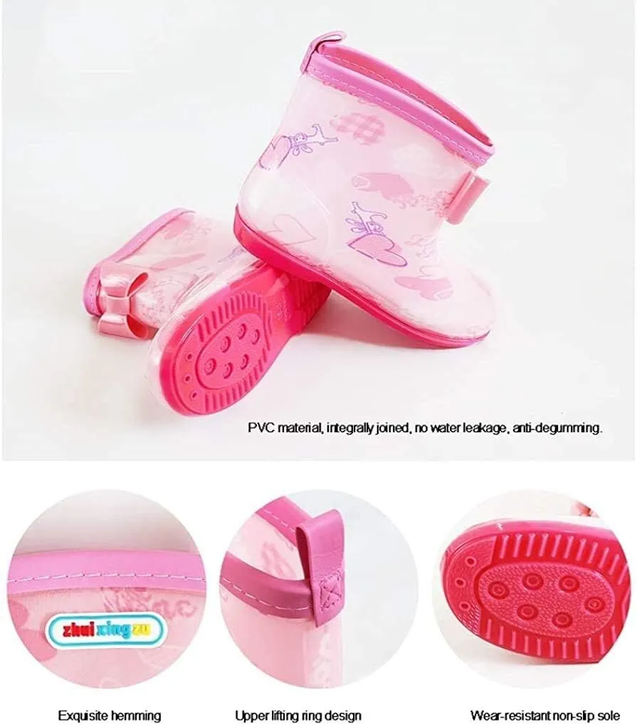 rain Boots Toddler Rain Boots Girls Rain Boots Non-Slip Waterproof Boots Cute Style Design Antiskid rain Boots (Color : Pink Candy Size : 16cm)