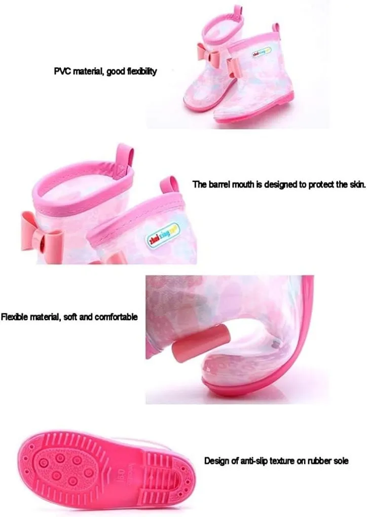 rain Boots Toddler Rain Boots Girls Rain Boots Non-Slip Waterproof Boots Cute Style Design Antiskid rain Boots (Color : Pink Candy Size : 16cm)