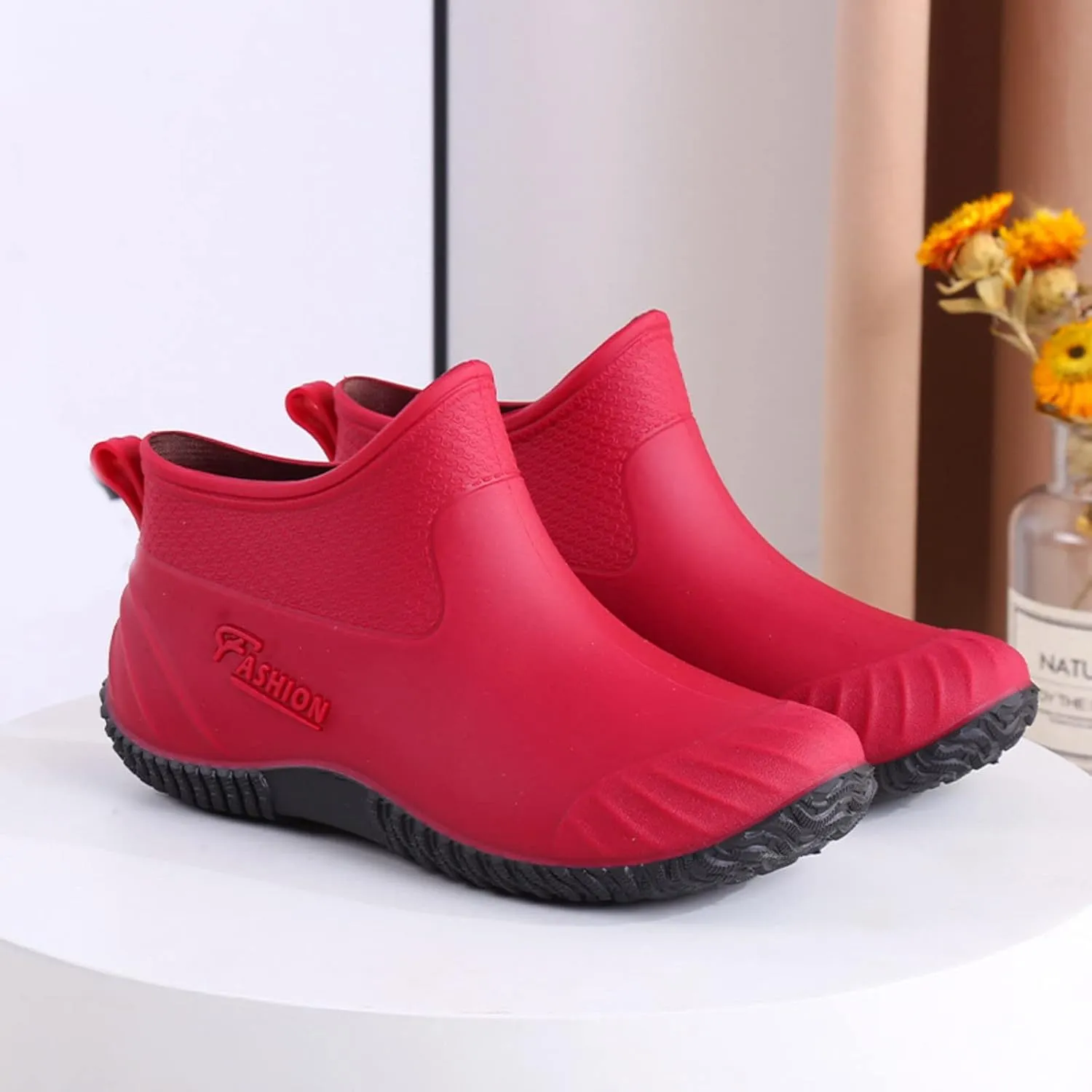 Rain Boots Women Women's Short Rain Boots Waterproof Anti Slip Rubber Ankle Chelsea Booties Comfortable Garden Shoes