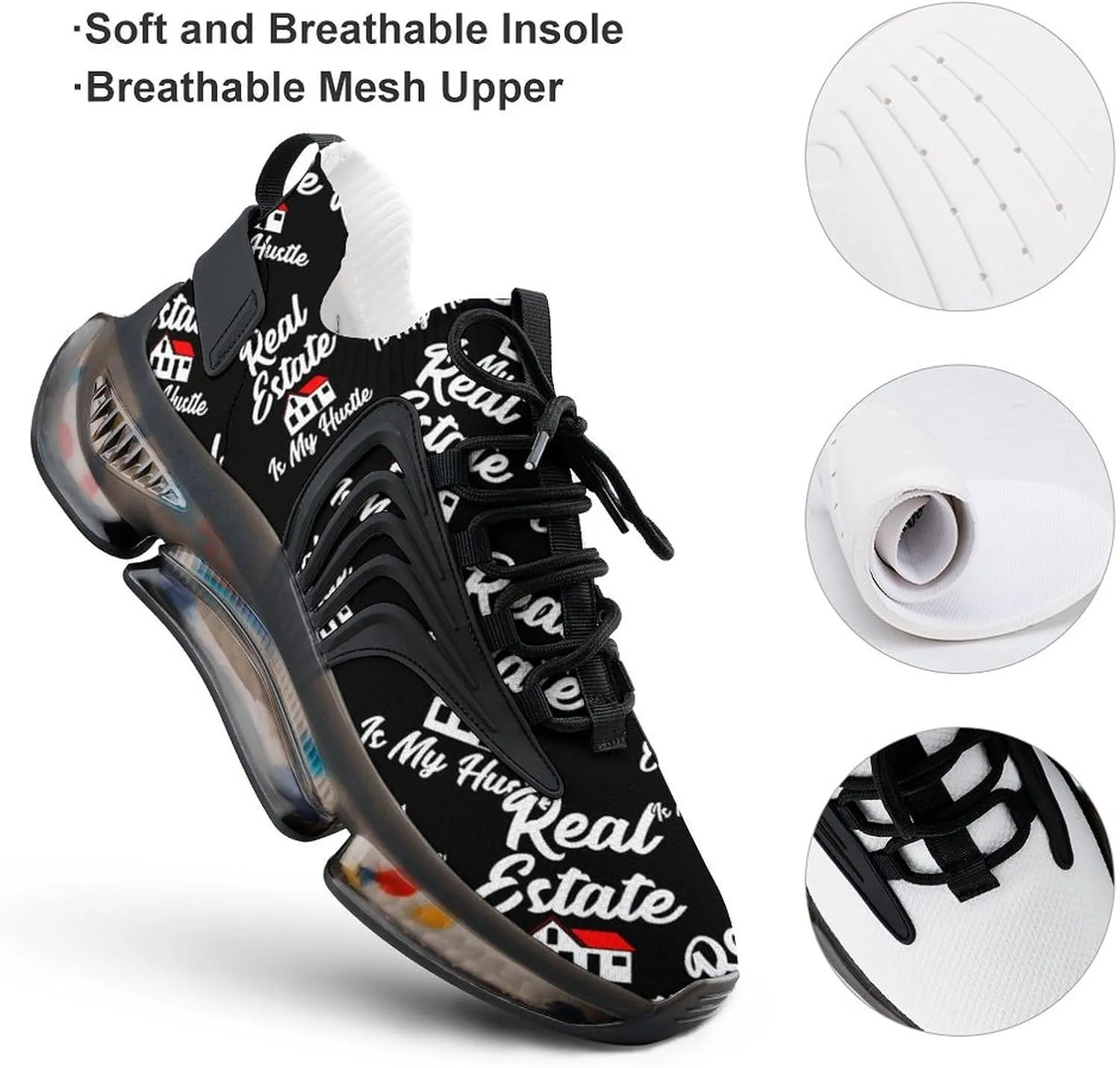 Real Estate is My Hustle Walking Shoes for Men Lightweight Tennis Fashion Elastic Sports Shoes Cushion Basketball Shoes
