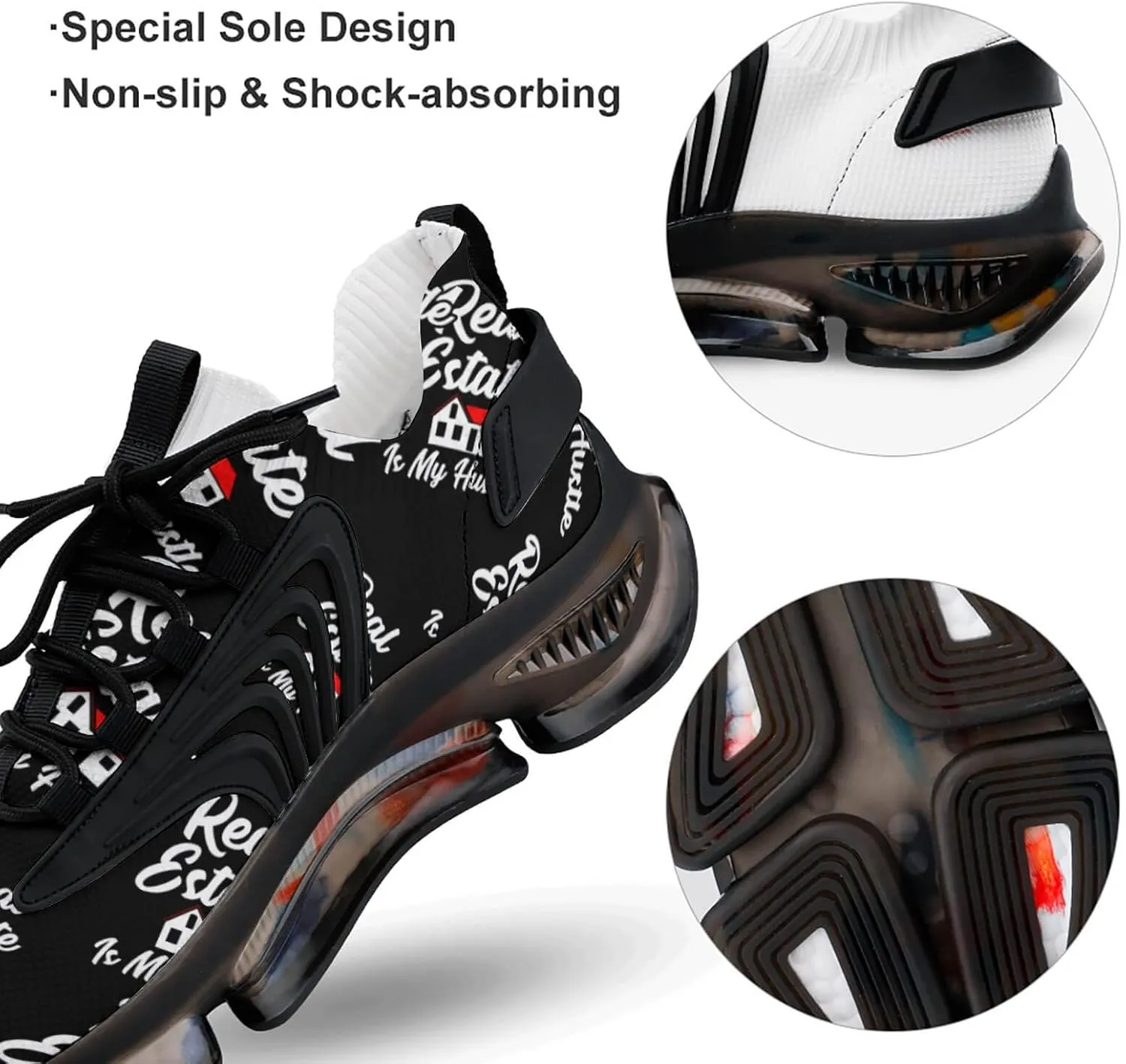 Real Estate is My Hustle Walking Shoes for Men Lightweight Tennis Fashion Elastic Sports Shoes Cushion Basketball Shoes