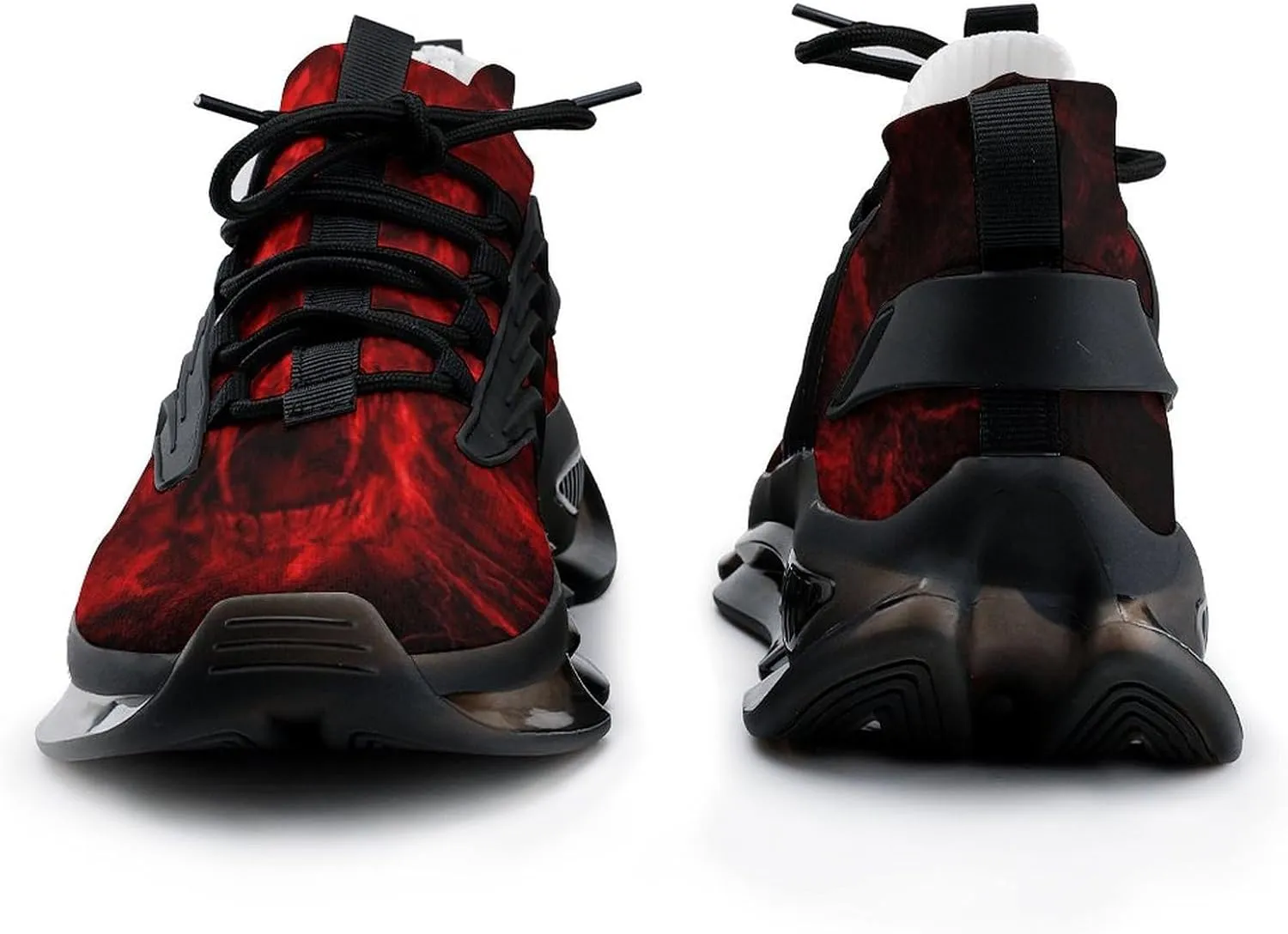 Red Flame Skull Walking Shoes for Men Lightweight Tennis Fashion Elastic Sports Shoes Cushion Basketball Shoes