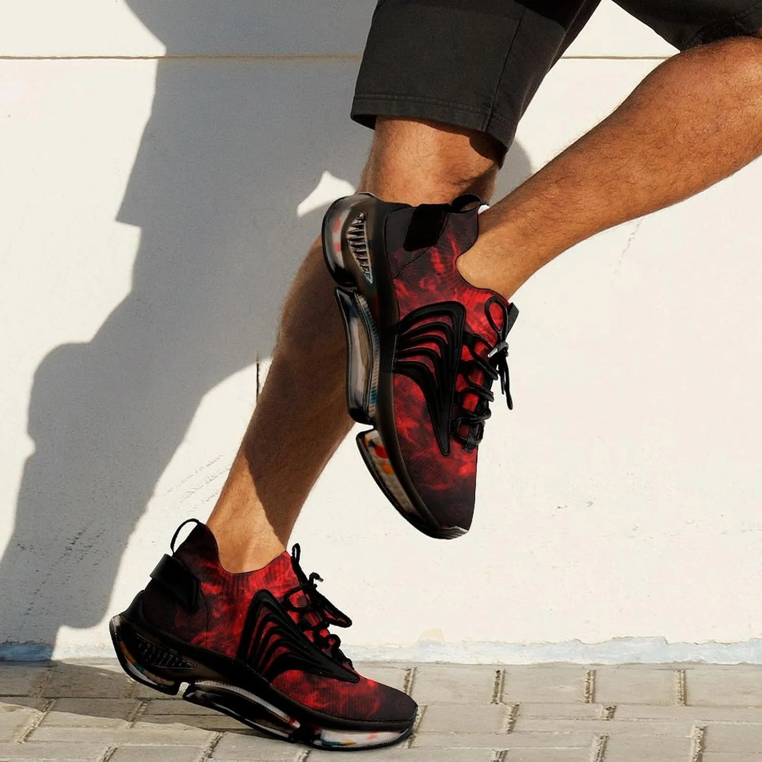 Red Flame Skull Walking Shoes for Men Lightweight Tennis Fashion Elastic Sports Shoes Cushion Basketball Shoes