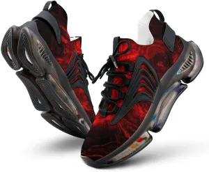 Red Flame Skull Walking Shoes for Men Lightweight Tennis Fashion Elastic Sports Shoes Cushion Basketball Shoes