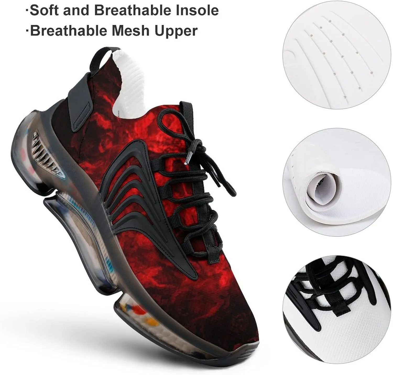 Red Flame Skull Walking Shoes for Men Lightweight Tennis Fashion Elastic Sports Shoes Cushion Basketball Shoes