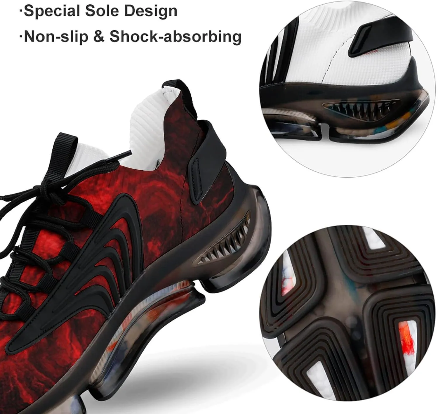 Red Flame Skull Walking Shoes for Men Lightweight Tennis Fashion Elastic Sports Shoes Cushion Basketball Shoes