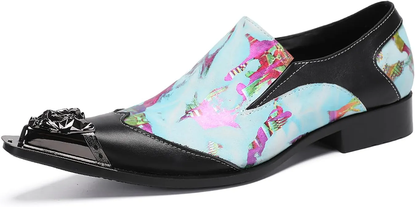 Santimon Mens Casual Shoes Leather Metal-Tip Toe Black Gemstone Penny Loafers Formal Western Wedding Dress Fashion Casual Party Ballroom Slip On Mocassins Mens Loafers