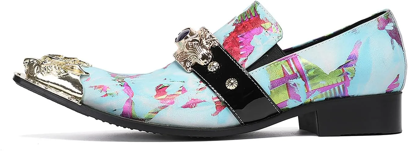 Santimon Mens Casual Shoes Leather Metal-Tip Toe Black Gemstone Penny Loafers Formal Western Wedding Dress Fashion Casual Party Ballroom Slip On Mocassins Mens Loafers