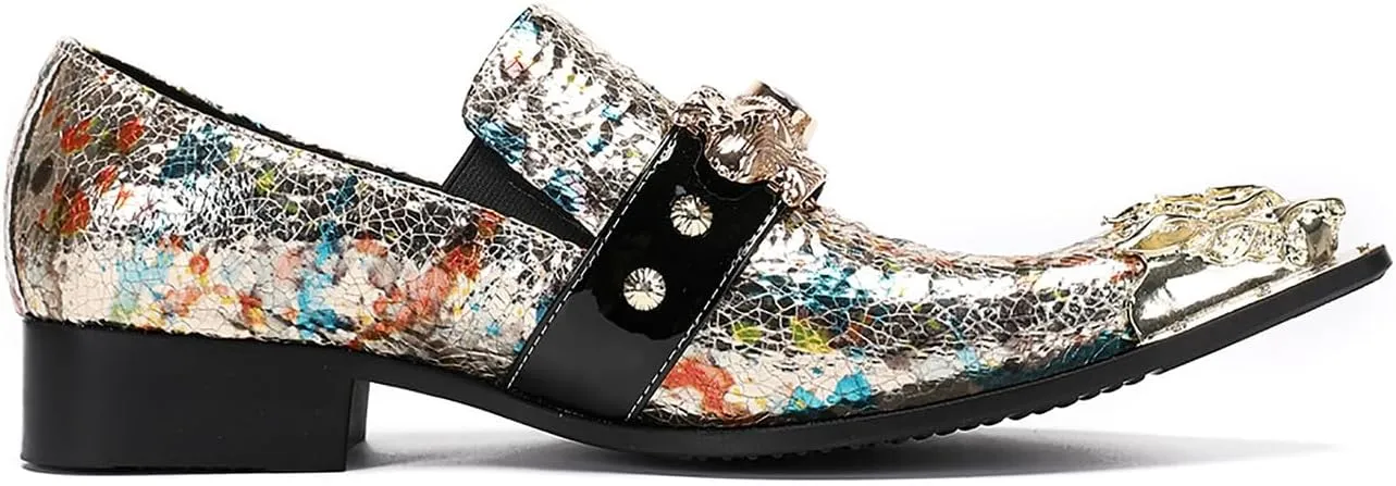 Santimon Mens Casual Shoes Leather Metal-Tip Toe Black Gemstone Penny Loafers Formal Western Wedding Dress Fashion Casual Party Ballroom Slip On Mocassins Mens Loafers