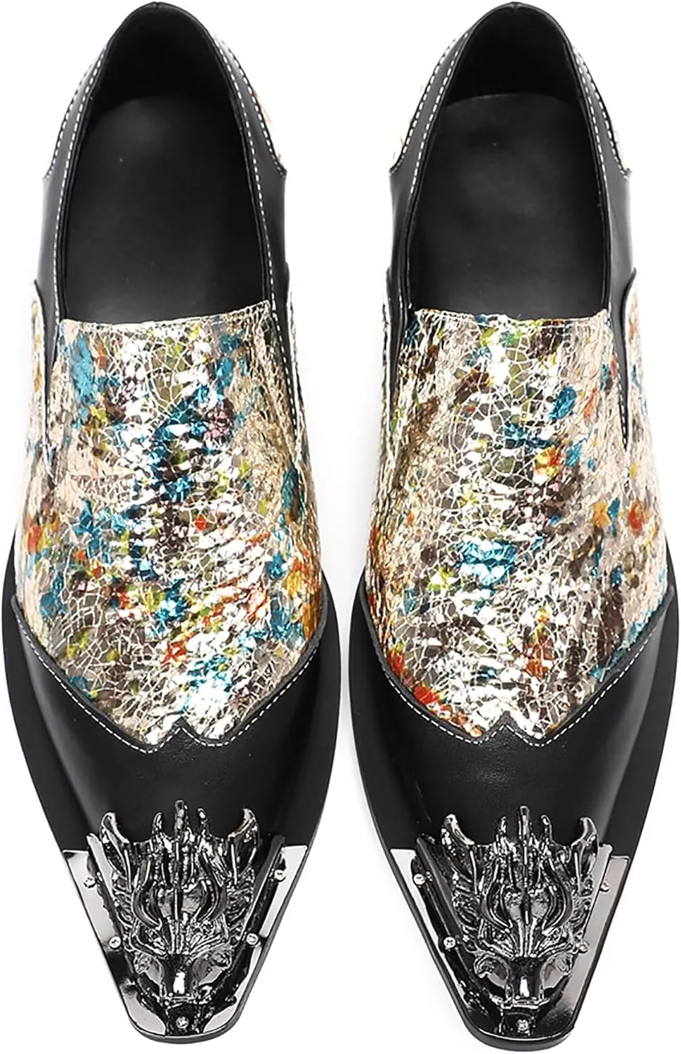 Santimon Mens Casual Shoes Leather Metal-Tip Toe Black Gemstone Penny Loafers Formal Western Wedding Dress Fashion Casual Party Ballroom Slip On Mocassins Mens Loafers