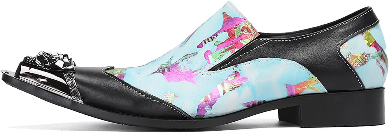 Santimon Mens Casual Shoes Leather Metal-Tip Toe Black Gemstone Penny Loafers Formal Western Wedding Dress Fashion Casual Party Ballroom Slip On Mocassins Mens Loafers