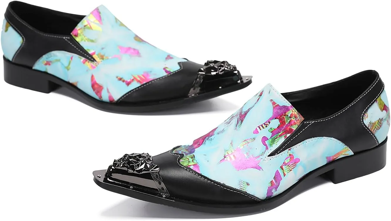 Santimon Mens Casual Shoes Leather Metal-Tip Toe Black Gemstone Penny Loafers Formal Western Wedding Dress Fashion Casual Party Ballroom Slip On Mocassins Mens Loafers