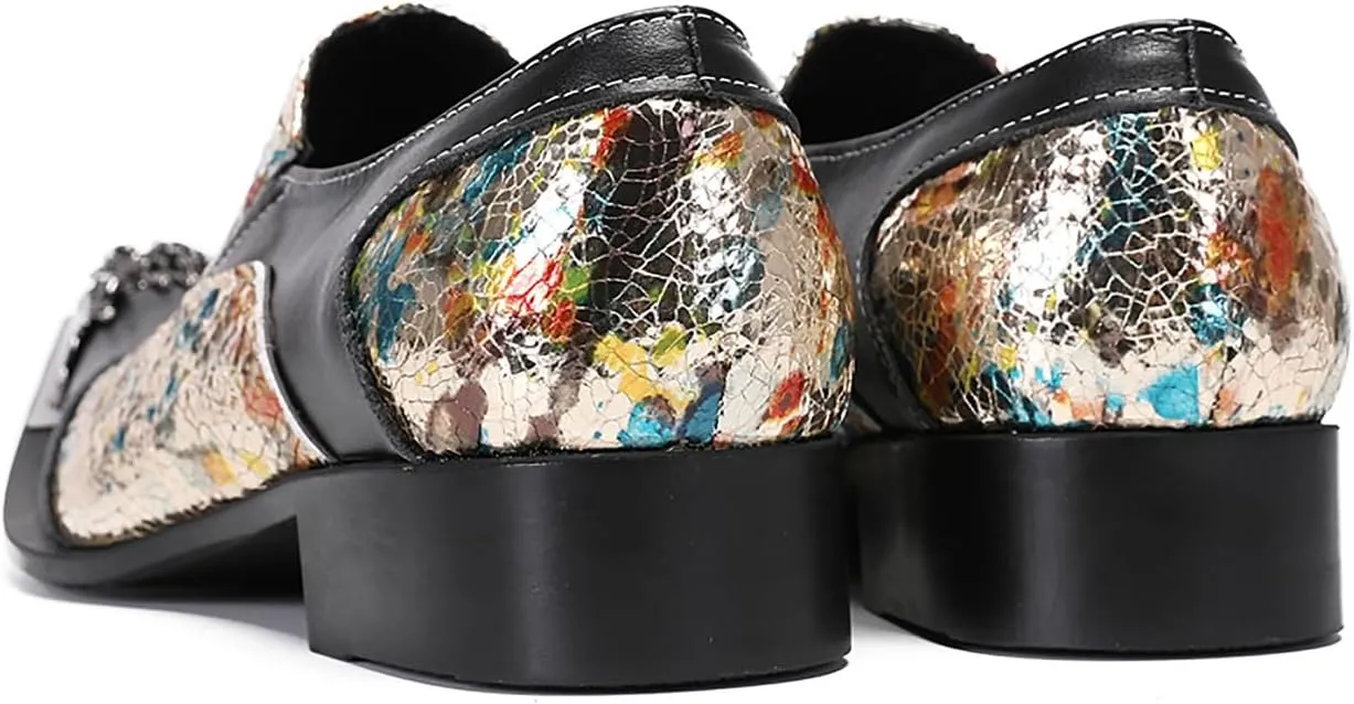 Santimon Mens Casual Shoes Leather Metal-Tip Toe Black Gemstone Penny Loafers Formal Western Wedding Dress Fashion Casual Party Ballroom Slip On Mocassins Mens Loafers