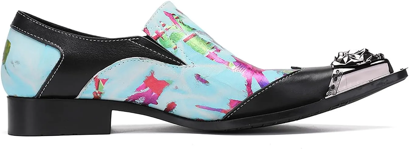 Santimon Mens Casual Shoes Leather Metal-Tip Toe Black Gemstone Penny Loafers Formal Western Wedding Dress Fashion Casual Party Ballroom Slip On Mocassins Mens Loafers