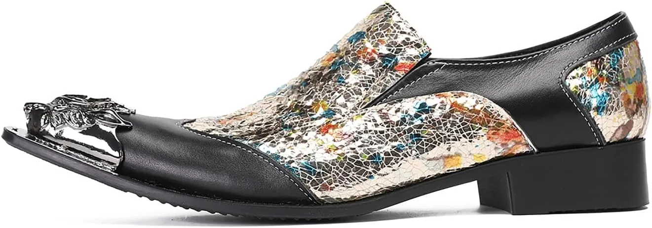 Santimon Mens Casual Shoes Leather Metal-Tip Toe Black Gemstone Penny Loafers Formal Western Wedding Dress Fashion Casual Party Ballroom Slip On Mocassins Mens Loafers