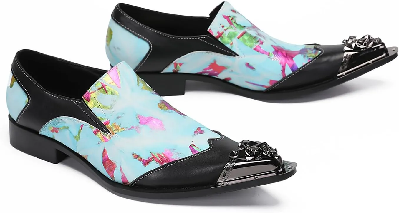 Santimon Mens Casual Shoes Leather Metal-Tip Toe Black Gemstone Penny Loafers Formal Western Wedding Dress Fashion Casual Party Ballroom Slip On Mocassins Mens Loafers