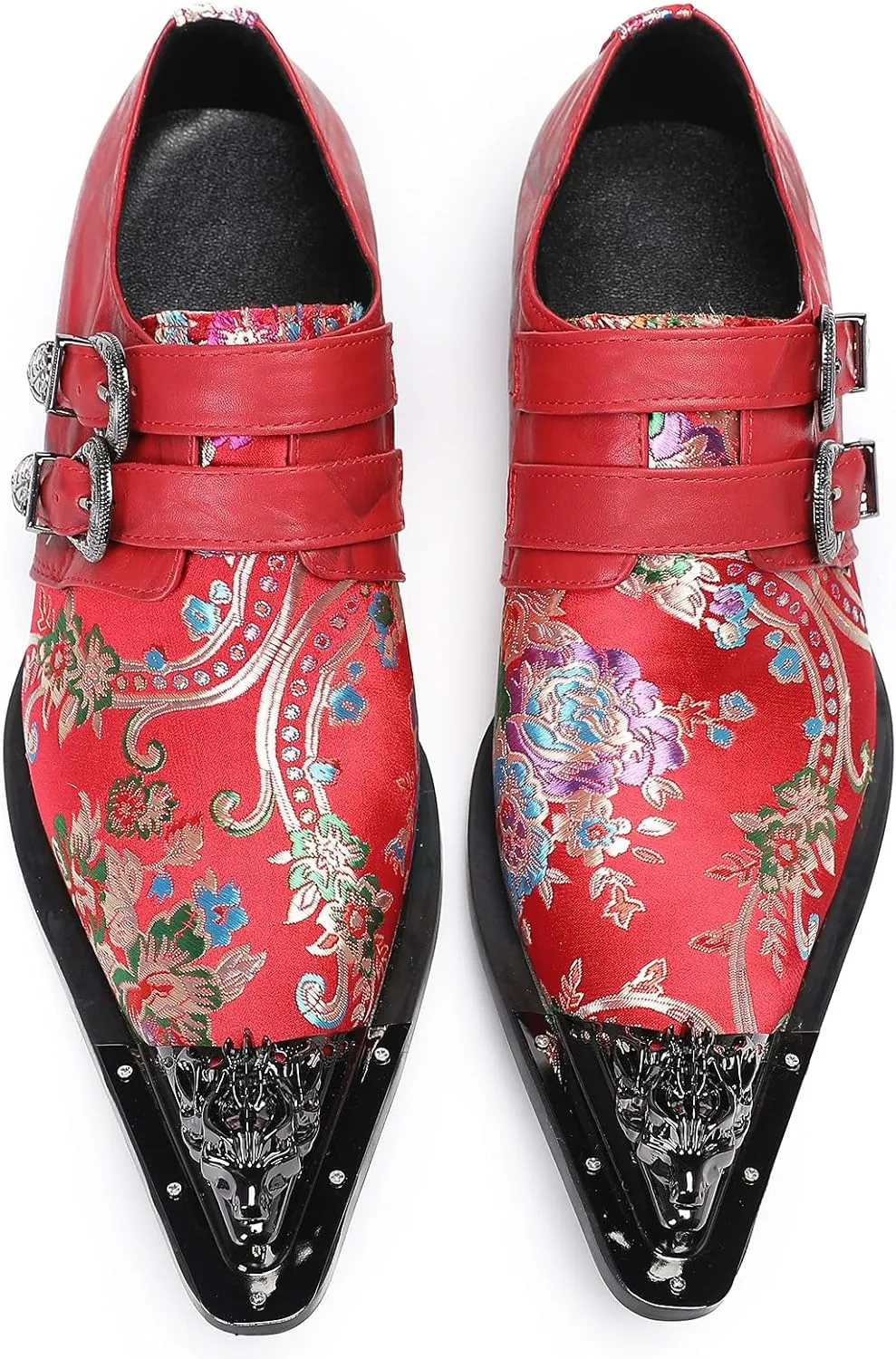 Santimon Mens Loafers Casual Party Dress Shoes Metal-Tip Toe Leather Slip On Loafers Western Wedding Fashion Prom Tuxedo Disco Buckle Shoes for Boys