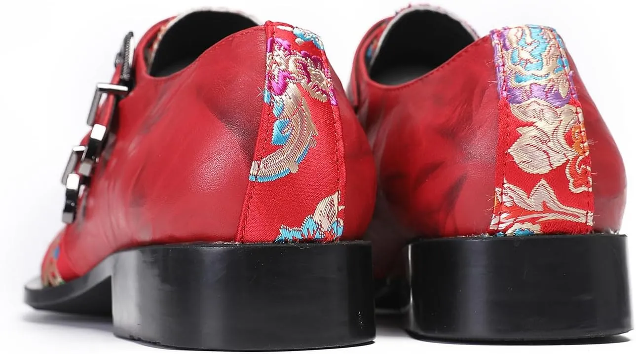 Santimon Mens Loafers Casual Party Dress Shoes Metal-Tip Toe Leather Slip On Loafers Western Wedding Fashion Prom Tuxedo Disco Buckle Shoes for Boys