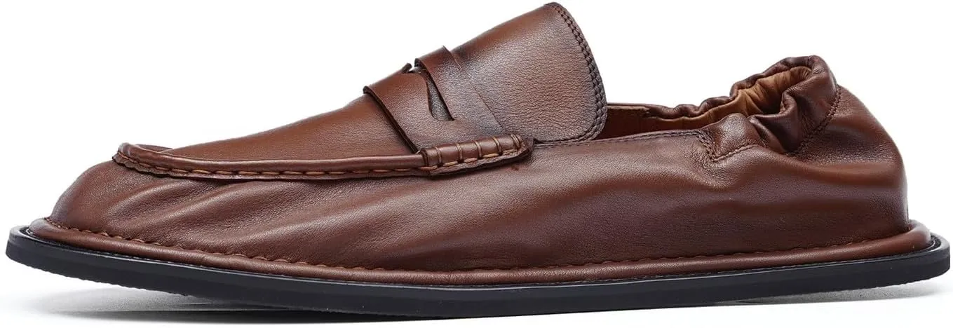Santimon Men??s Slip-On Penny Loafers Dress Shoes ?C Soft Genuine Leather Moc Toe Mocasines with Non-Slip Sole, Comfortable Business Casual Mules & Clogs for Daily Wear and Travel