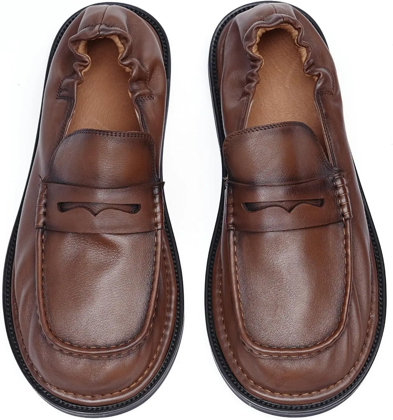 Santimon Men??s Slip-On Penny Loafers Dress Shoes ?C Soft Genuine Leather Moc Toe Mocasines with Non-Slip Sole, Comfortable Business Casual Mules & Clogs for Daily Wear and Travel